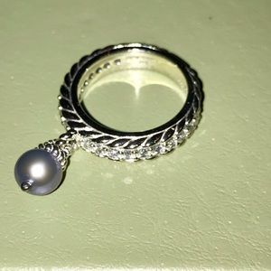 JUDITH RIPKA GRAY PEARL DANGLE ➕DIAMONIQUE RING